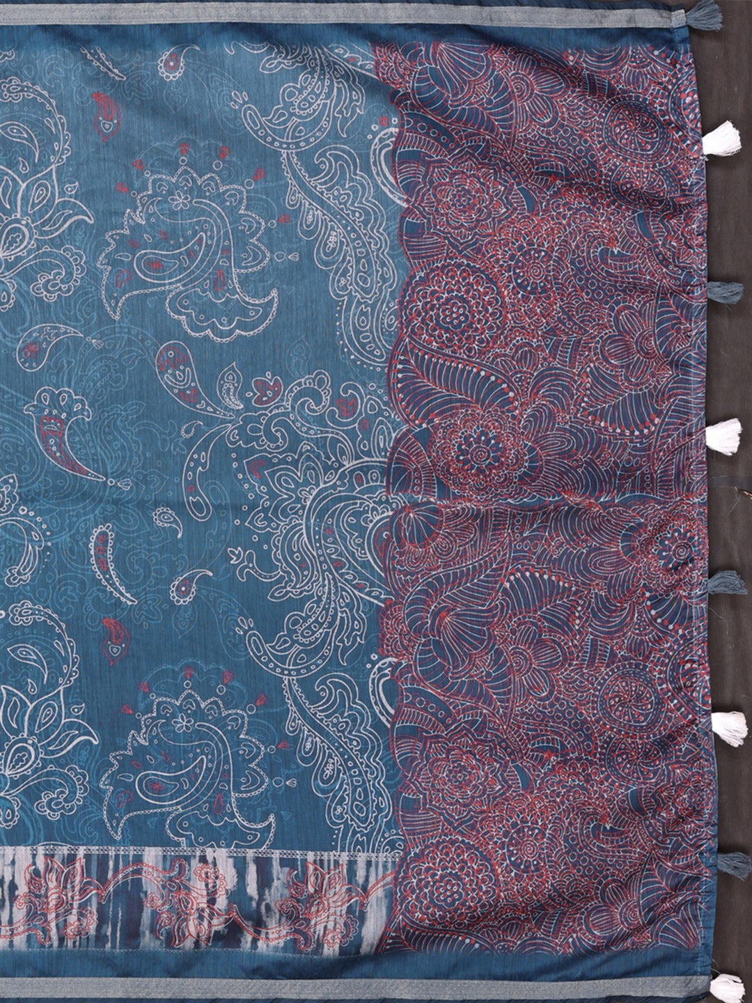 Blue Printed Black Chanderi Saree