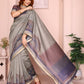 Grey Checked Black Chanderi Saree