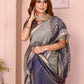 Grey Checked Black Chanderi Saree