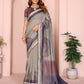 Grey Checked Black Chanderi Saree