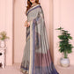 Grey Checked Black Chanderi Saree