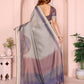Grey Checked Black Chanderi Saree
