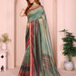 Green & Maroon Black Chanderi Saree