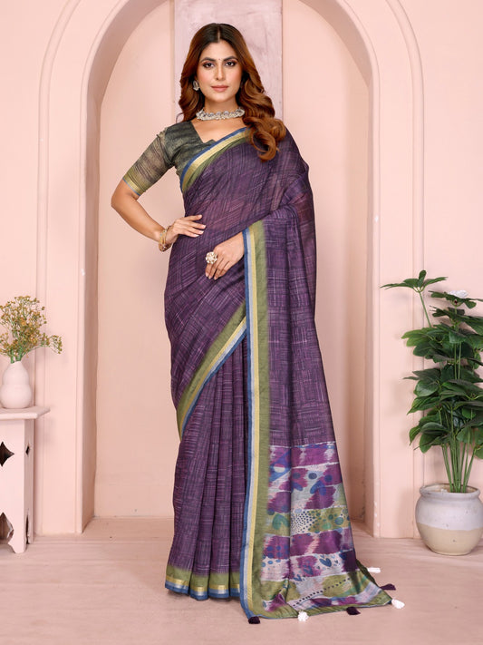Purple & Green Black Chanderi Saree