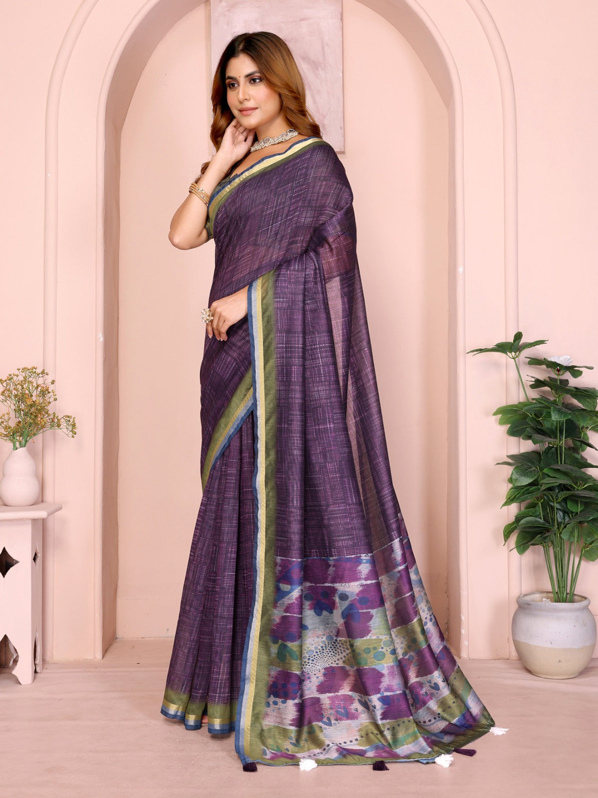 Purple & Green Black Chanderi Saree