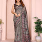 Grey & Black Floral Black Chanderi Saree