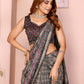 Grey & Black Floral Black Chanderi Saree