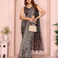 Grey & Black Floral Black Chanderi Saree