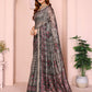 Grey & Black Floral Black Chanderi Saree