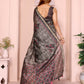 Grey & Black Floral Black Chanderi Saree