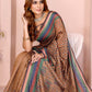 Mustard Brown Geometric Black Chanderi Saree
