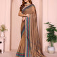 Mustard Brown Geometric Black Chanderi Saree