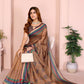 Mustard Brown Geometric Black Chanderi Saree