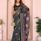 Dark Green Multicolor Checkered Black Chanderi Saree