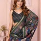 Dark Green Multicolor Checkered Black Chanderi Saree