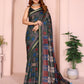Dark Green Multicolor Checkered Black Chanderi Saree