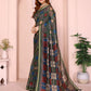 Dark Green Multicolor Checkered Black Chanderi Saree