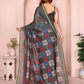 Dark Green Multicolor Checkered Black Chanderi Saree