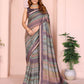 Pastel Multicolor Checked Black Chanderi Saree