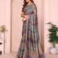 Pastel Multicolor Checked Black Chanderi Saree