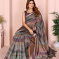 Pastel Multicolor Checked Black Chanderi Saree