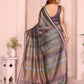 Pastel Multicolor Checked Black Chanderi Saree