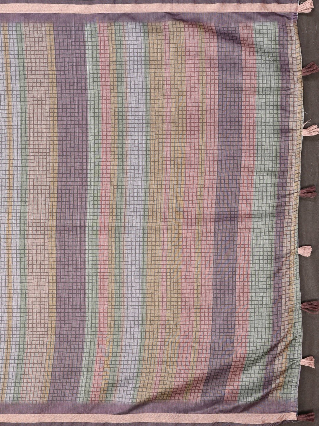 Pastel Multicolor Checked Black Chanderi Saree