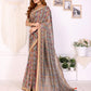 Vibrant Geometric Weaves Chanderi Saree with Contrasting Striped Border