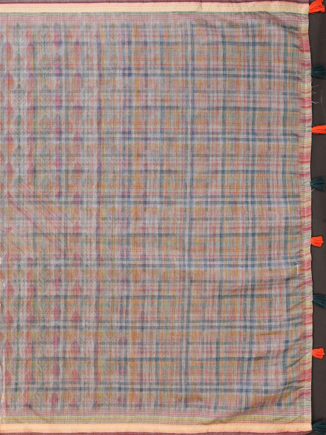 Vibrant Geometric Weaves Chanderi Saree with Contrasting Striped Border