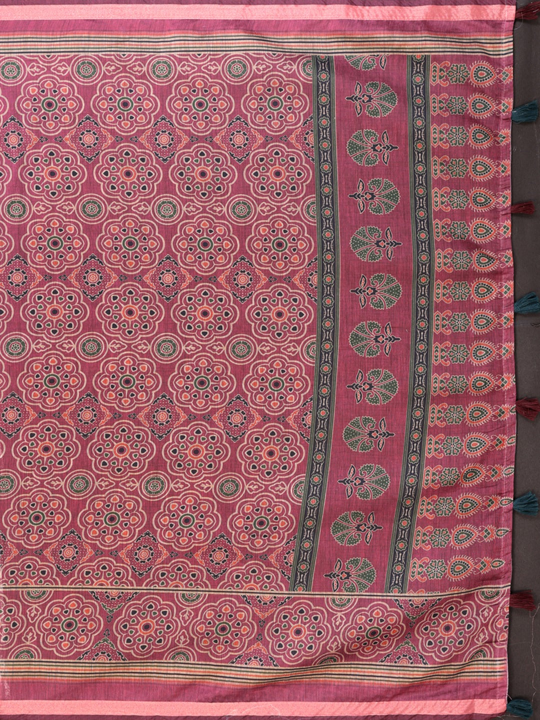 Rosewood Elegance Chanderi Saree with Ethnic Motif Border