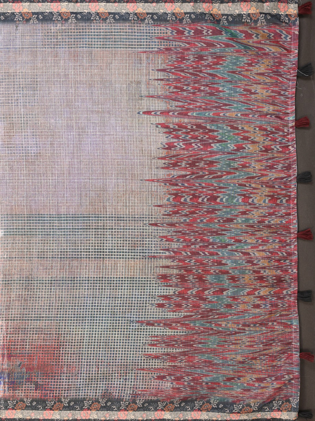 Rustic Multicolor Checks Chanderi Saree with Floral Border Detailing