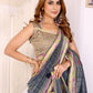 Grey Floral Printed Chanderi Saree
