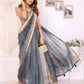 Grey Floral Printed Chanderi Saree