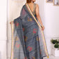 Grey Floral Printed Chanderi Saree