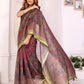 Maroon & Olive Floral Printed Chanderi Saree
