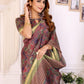 Maroon & Olive Floral Printed Chanderi Saree