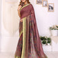 Maroon & Olive Floral Printed Chanderi Saree