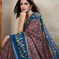 Brown & Blue Ikat Printed Chanderi Saree