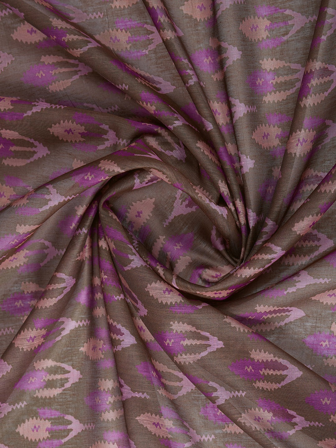 Brown & Blue Ikat Printed Chanderi Saree