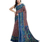 Brown & Blue Ikat Printed Chanderi Saree