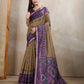 Olive & Purple Ikat Printed Chanderi Saree