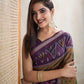 Olive & Purple Ikat Printed Chanderi Saree