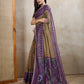 Olive & Purple Ikat Printed Chanderi Saree