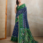 Green & Blue Ikat Printed Chanderi Saree