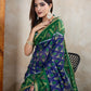 Green & Blue Ikat Printed Chanderi Saree