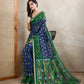 Green & Blue Ikat Printed Chanderi Saree