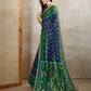 Green & Blue Ikat Printed Chanderi Saree