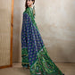 Green & Blue Ikat Printed Chanderi Saree