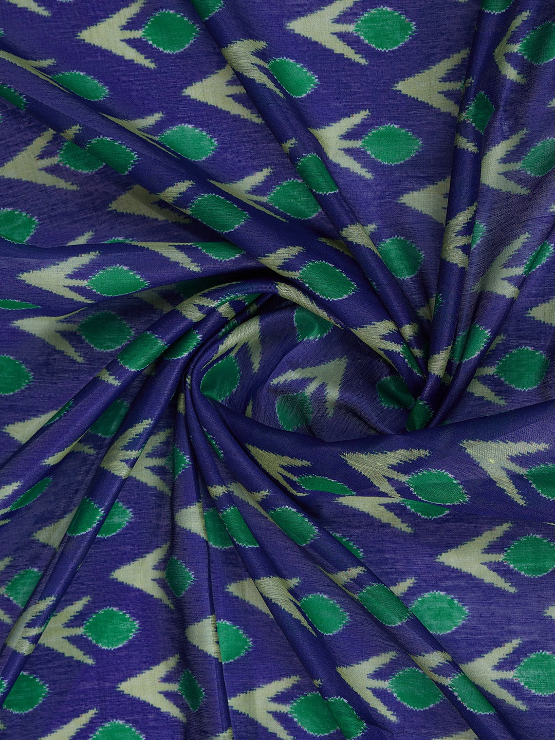 Green & Blue Ikat Printed Chanderi Saree
