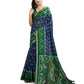Green & Blue Ikat Printed Chanderi Saree